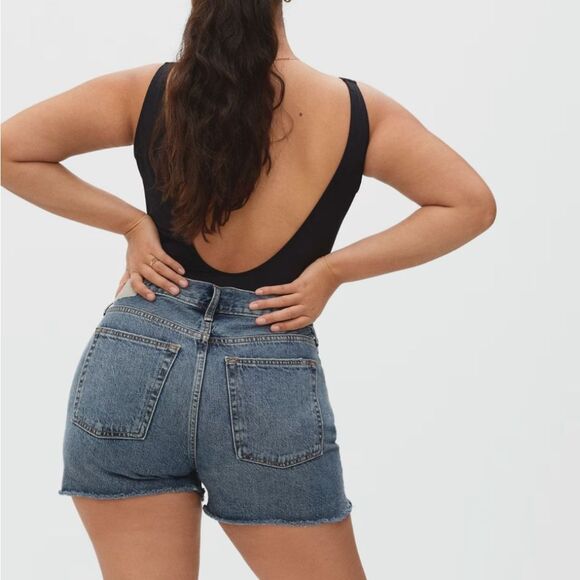 Everlane The Relaxed 90s Short Deep Indigo Blue Jean Distressed Raw Hem Size 25 - Picture 10 of 11